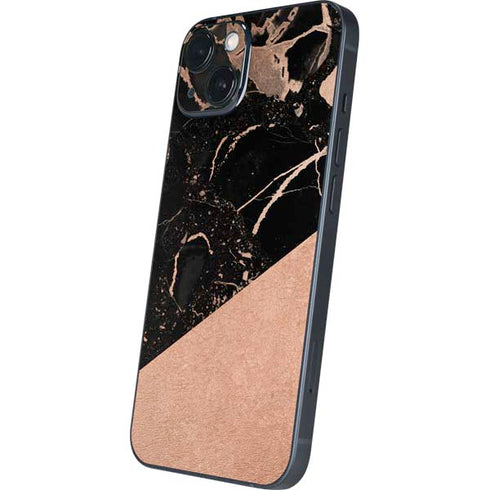 Black and Rose Gold Marble Split iPhone 14 Plus Skin